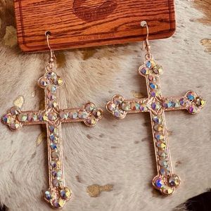 Rhinestone cross earrings